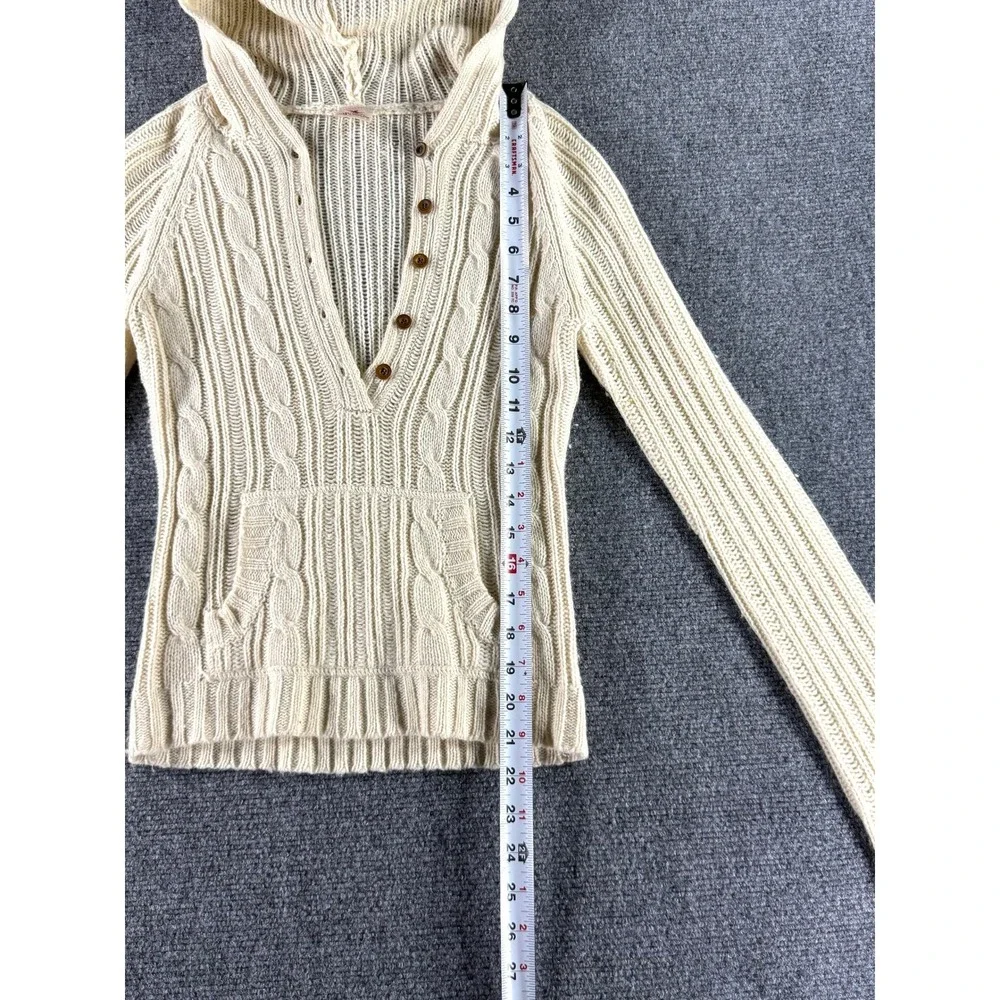Y2K Abercrombie & Fitch Cream Cable Knit Button Hoodie Sweater‎ Womens Medium - Picture 4 of 5